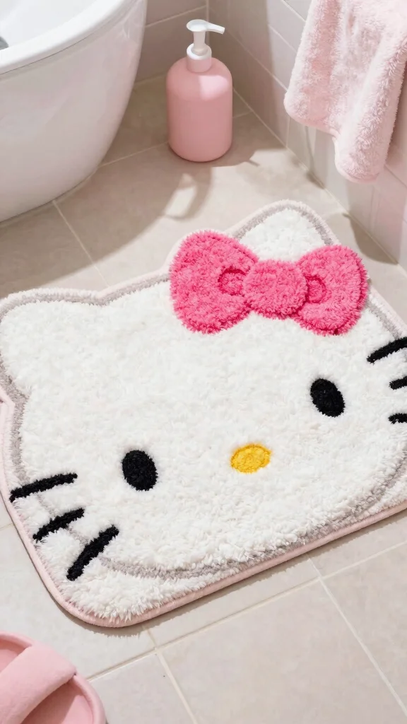 10 Hello Kitty Bathroom Rug Ideas for a Cute Character-Filled Floor - 1. Classic Hello Kitty Face Rug 1