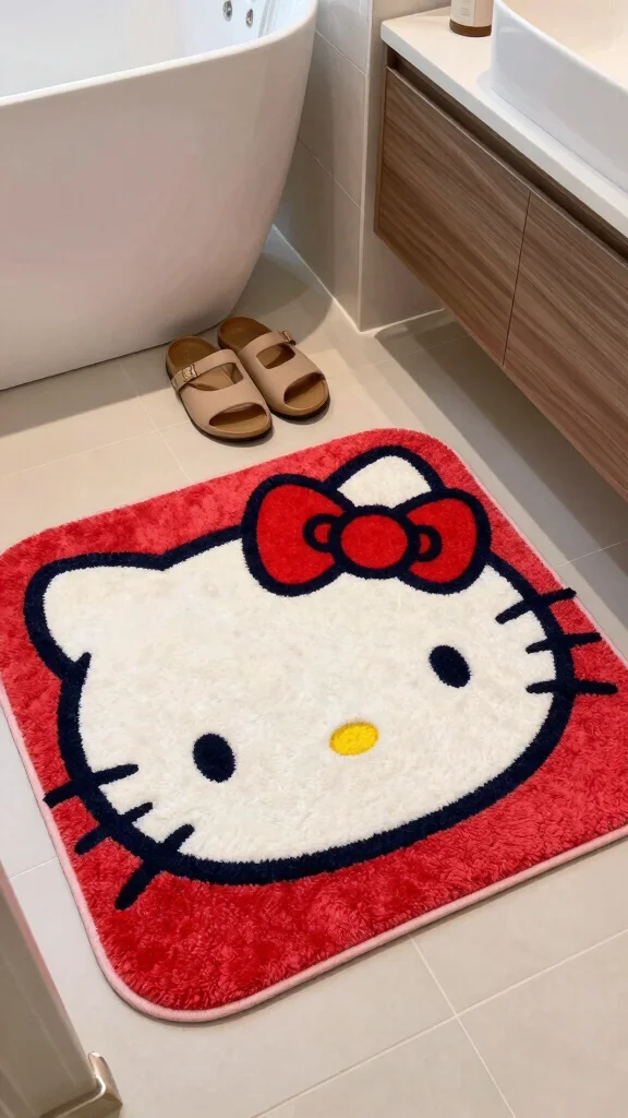 10 Hello Kitty Bathroom Rug Ideas for a Cute Character-Filled Floor - 10. Customized Hello Kitty Bath Rug 1