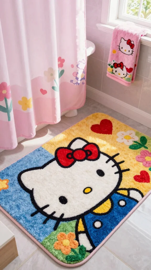 10 Hello Kitty Bathroom Rug Ideas for a Cute Character-Filled Floor - 2. Colorful Hello Kitty Themed Rug 1