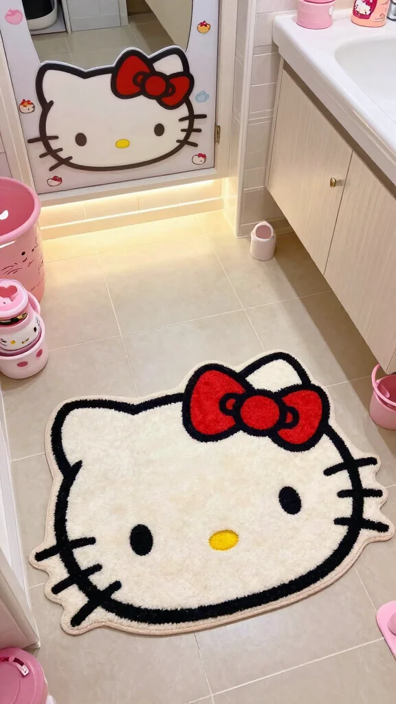 10 Hello Kitty Bathroom Rug Ideas for a Cute Character-Filled Floor - 5. Hello Kitty Shaped Rug 1