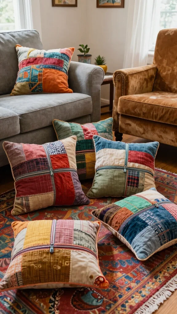 10 Invisible Zipper Pillow Ideas for a Clean Professional-Looking Finish - 10. Upcycled Fabric Pillows with Concealed Zippers 1
