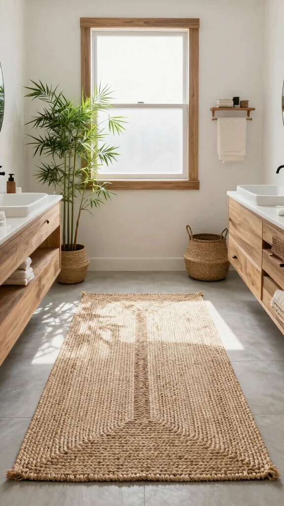 10 Pool House Bathroom Rug Ideas for a Fresh Wet-Friendly Floor - 2. Natural Jute and Sisal 1