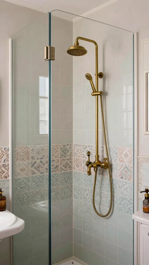 10 Shower Head Mounted on Glass Wall Ideas for a Modern Open Look - 10. Vintage Revival 1