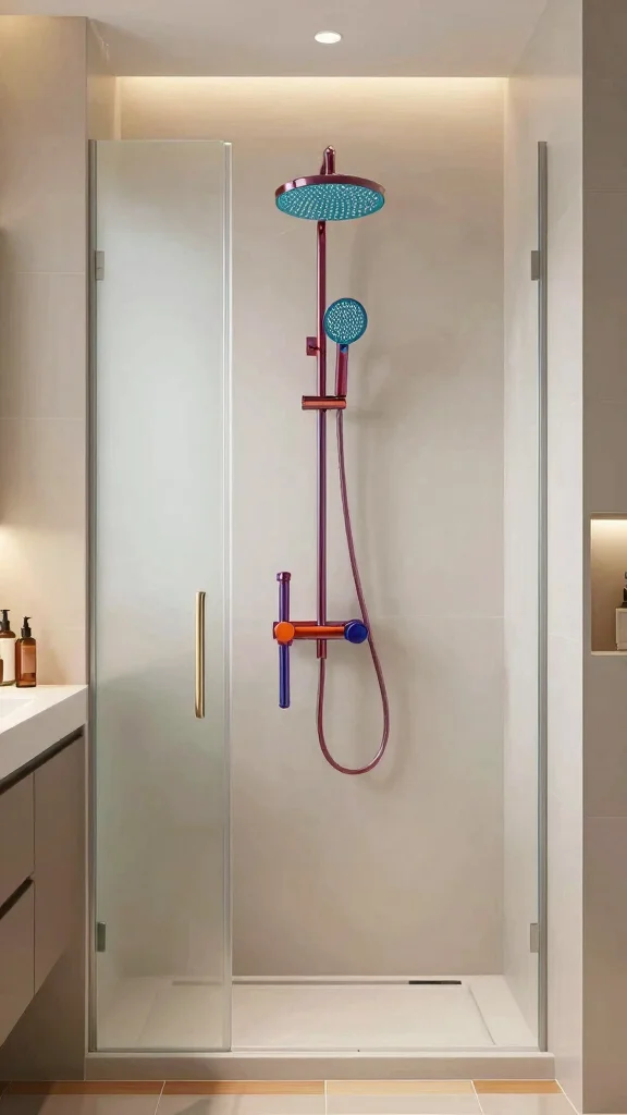 10 Shower Head Mounted on Glass Wall Ideas for a Modern Open Look - 3. Bold Color Statements 1
