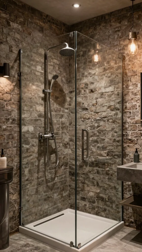 10 Shower Head Mounted on Glass Wall Ideas for a Modern Open Look - 7. Industrial Chic 1