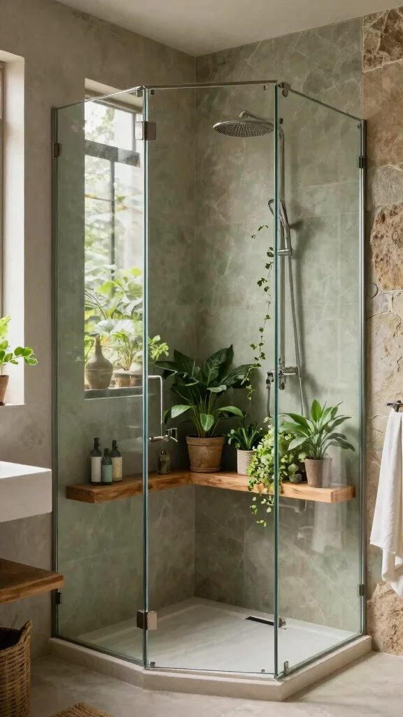 10 Shower Head Mounted on Glass Wall Ideas for a Modern Open Look - 8. Nature-Inspired Elements 1