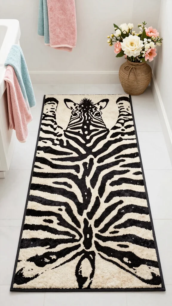10 Zebra Print Bathroom Rug Ideas for a Bold Graphic Floor - 10. Seasonal Decor Swaps 1