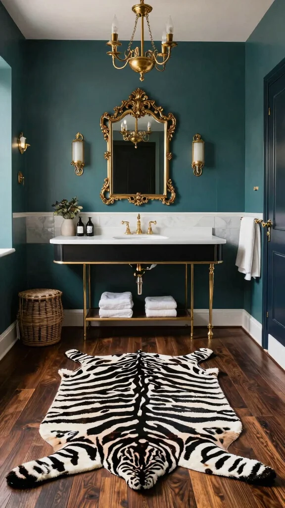 10 Zebra Print Bathroom Rug Ideas for a Bold Graphic Floor - 4. Vintage Glam Vibes 1
