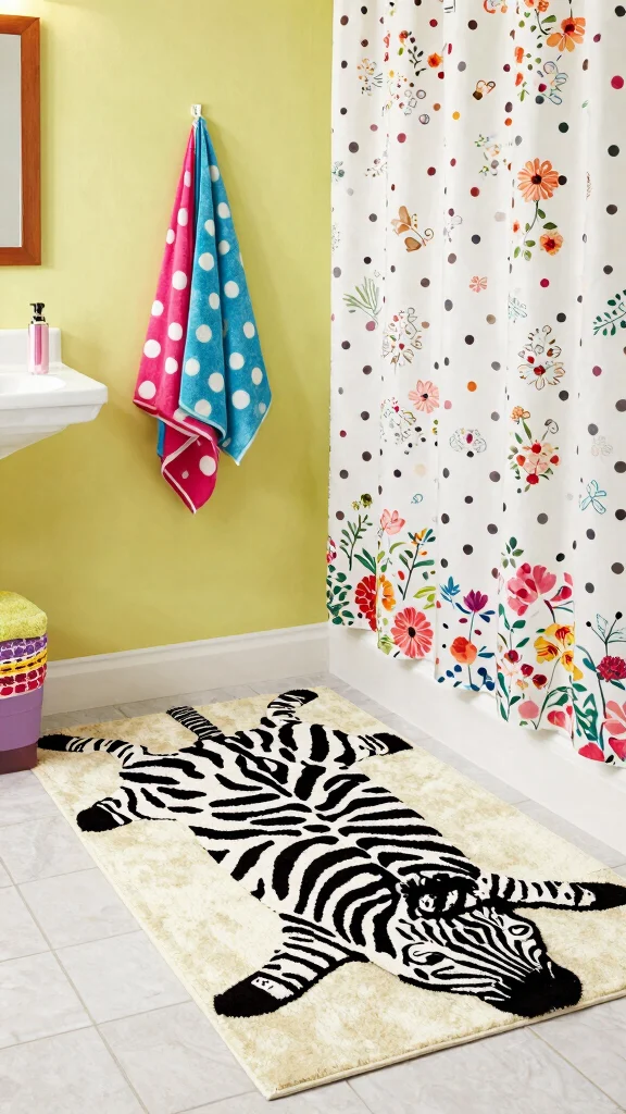 10 Zebra Print Bathroom Rug Ideas for a Bold Graphic Floor - 5. Playful Patterns with Zebra Rugs 1