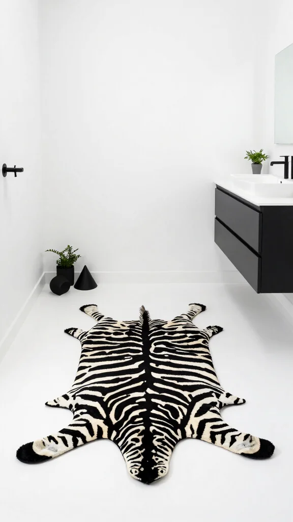 10 Zebra Print Bathroom Rug Ideas for a Bold Graphic Floor - 6. Minimalist Black and White Scheme 1