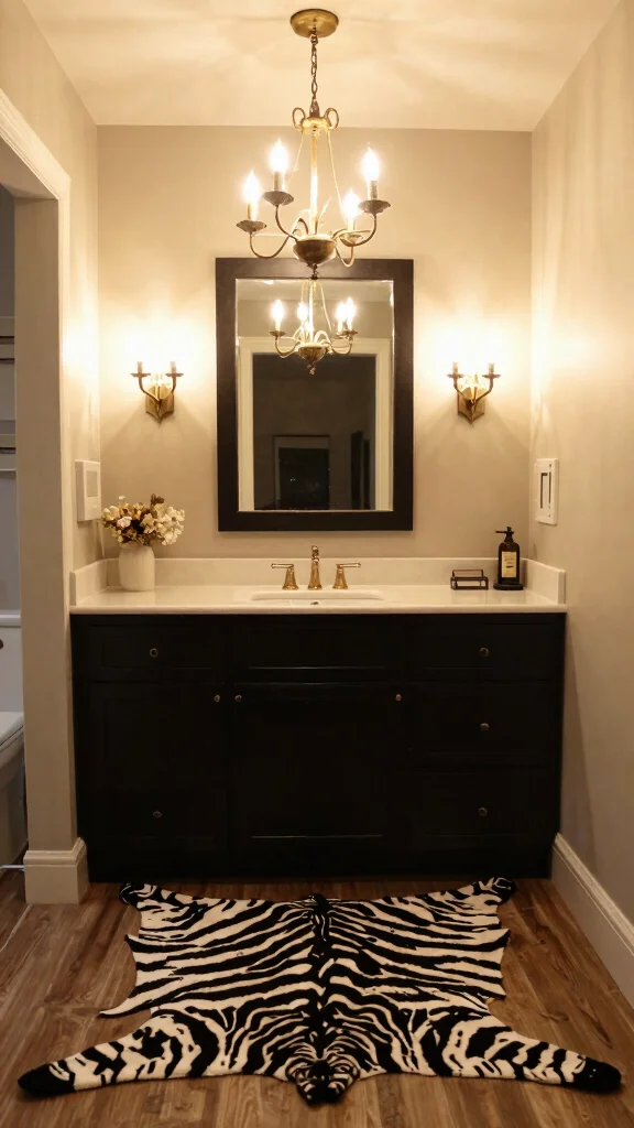 10 Zebra Print Bathroom Rug Ideas for a Bold Graphic Floor - 9. Statement Lighting 1