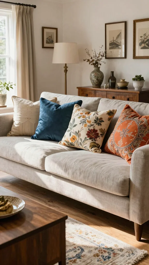 11 18x18 Couch Pillow Styling Ideas for a Classic Well-Proportioned Look - 9. Mix Modern with Vintage 1