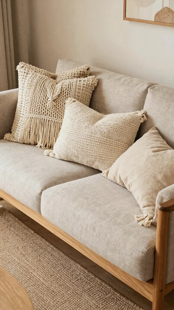 11 5-Pillow Couch Arrangement Ideas for a Lush, Inviting Sofa - 6. The Woven Wonders 1