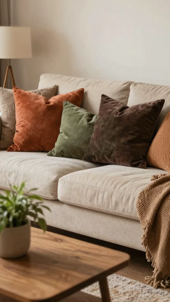 11 70s Style Throw Pillow Ideas for a Retro Warm-Toned Living Room - 2. Earthy Tones 1