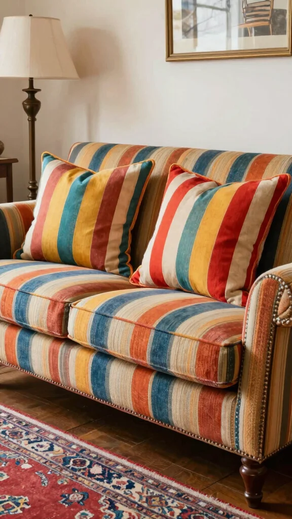 11 70s Style Throw Pillow Ideas for a Retro Warm-Toned Living Room - 6. Retro Stripes 1