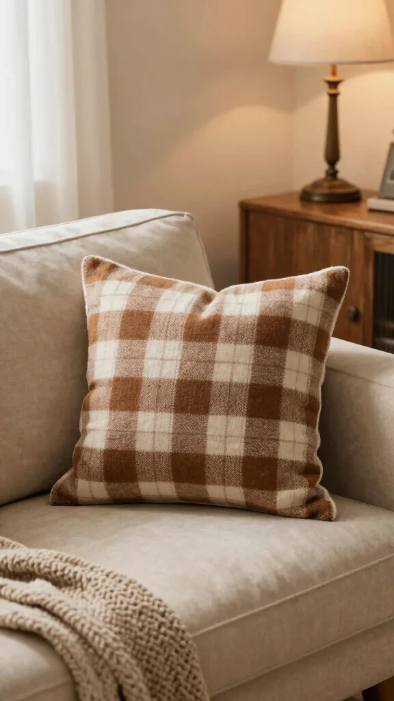 11 70s Style Throw Pillow Ideas for a Retro Warm-Toned Living Room - 7. Warm-Toned Plaids 1