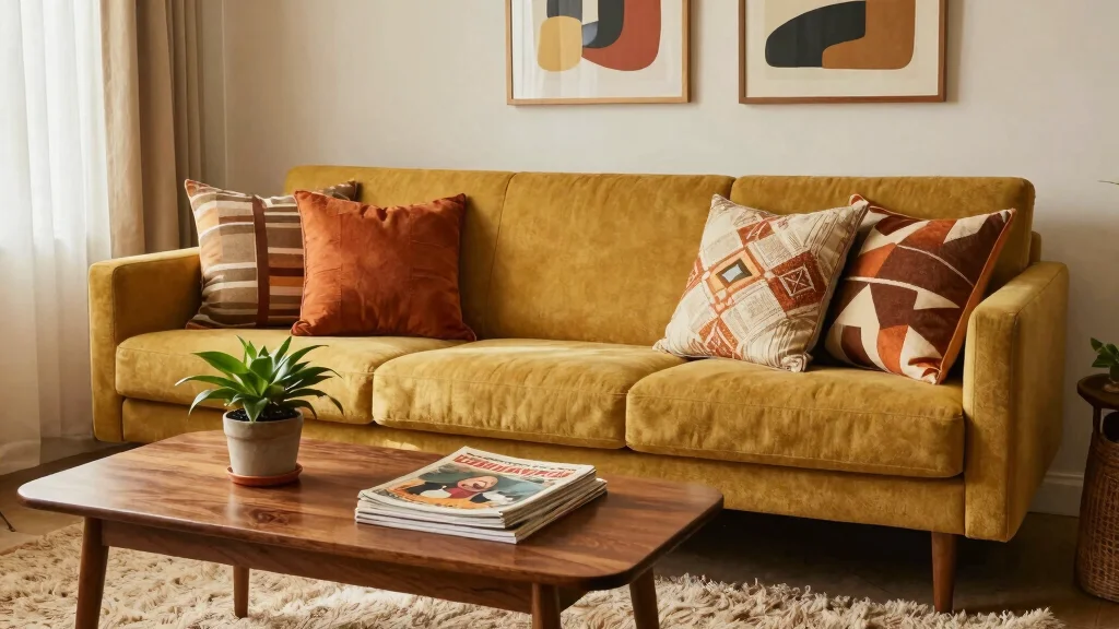 11 70s Style Throw Pillow Ideas for a Retro Warm-Toned Living Room