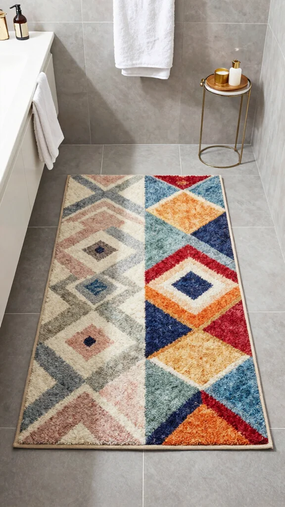 11 Bathroom Rug Ideas for Gray Floors That Warm Up the Space - 11. Reversible Rugs 1