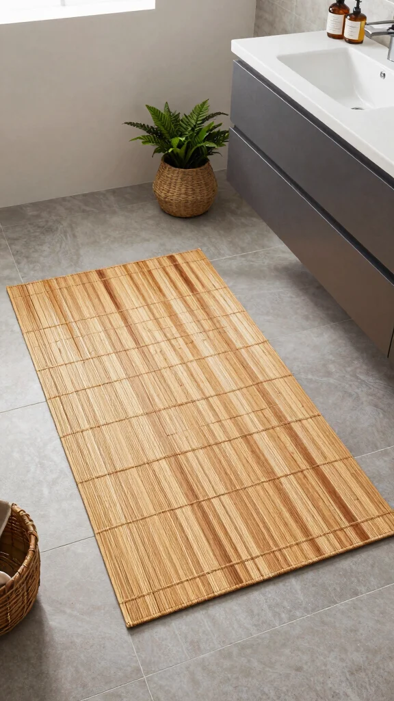 11 Bathroom Rug Ideas for Gray Floors That Warm Up the Space - 6. Eco-Friendly Bamboo Rugs 1