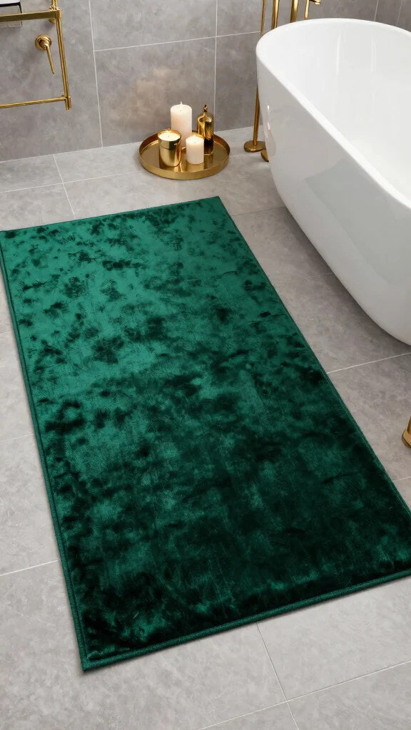 11 Bathroom Rug Ideas for Gray Floors That Warm Up the Space - 8. Elegant Velvet Rugs 1