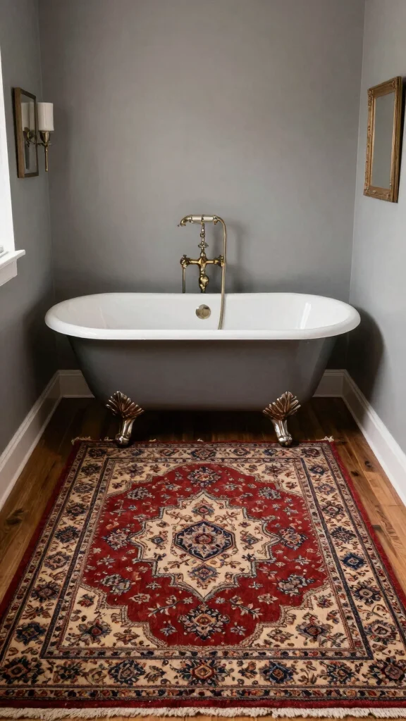 11 Bathroom Rug Ideas for Gray Walls That Add Warmth and Depth - 11. Vintage Chic 1
