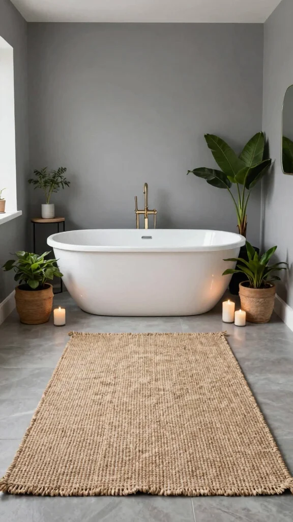 11 Bathroom Rug Ideas for Gray Walls That Add Warmth and Depth - 2. Natural Fiber Rugs 1