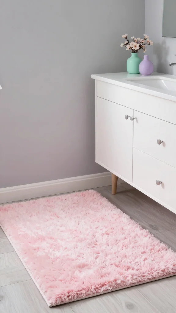 11 Bathroom Rug Ideas for Gray Walls That Add Warmth and Depth - 3. Soft Pastel Shades 1