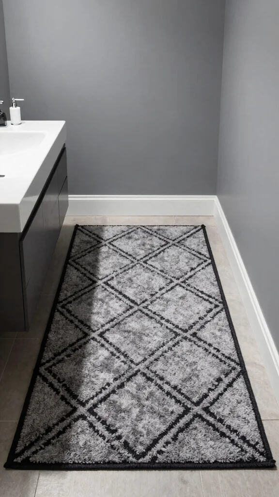 11 Bathroom Rug Ideas for Gray Walls That Add Warmth and Depth - 5. Monochromatic Patterns 1