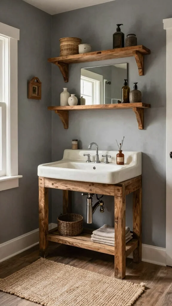 11 Bathroom Rug Ideas for Gray Walls That Add Warmth and Depth - 8. Rustic Farmhouse Style 1