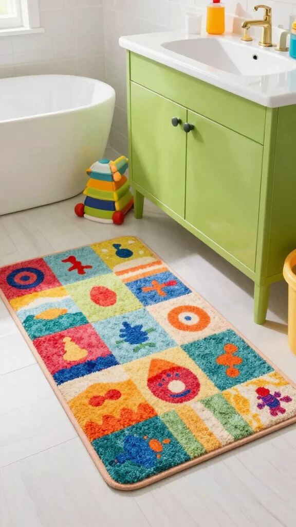 11 Bathroom Rug Ideas for Green Vanities That Balance the Bold Color - 11. Kid-Friendly Washable Rugs 1