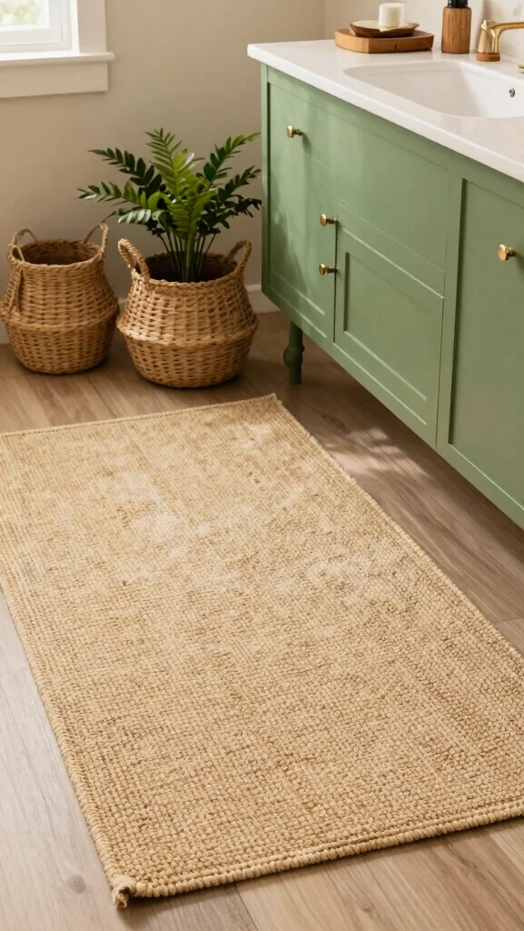11 Bathroom Rug Ideas for Green Vanities That Balance the Bold Color - 4. Earthy Tones and Textures 1