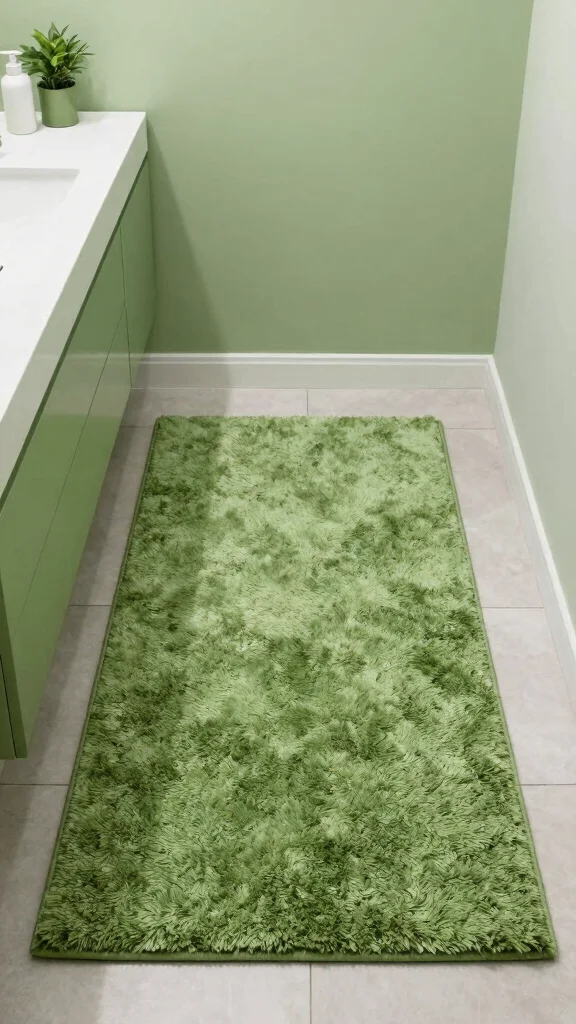 11 Bathroom Rug Ideas for Green Vanities That Balance the Bold Color - 5. Monochromatic Matching 1