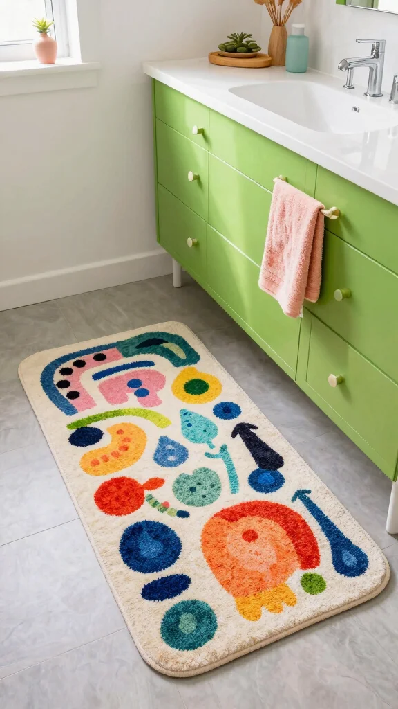 11 Bathroom Rug Ideas for Green Vanities That Balance the Bold Color - 6. Fun and Whimsical Designs 1
