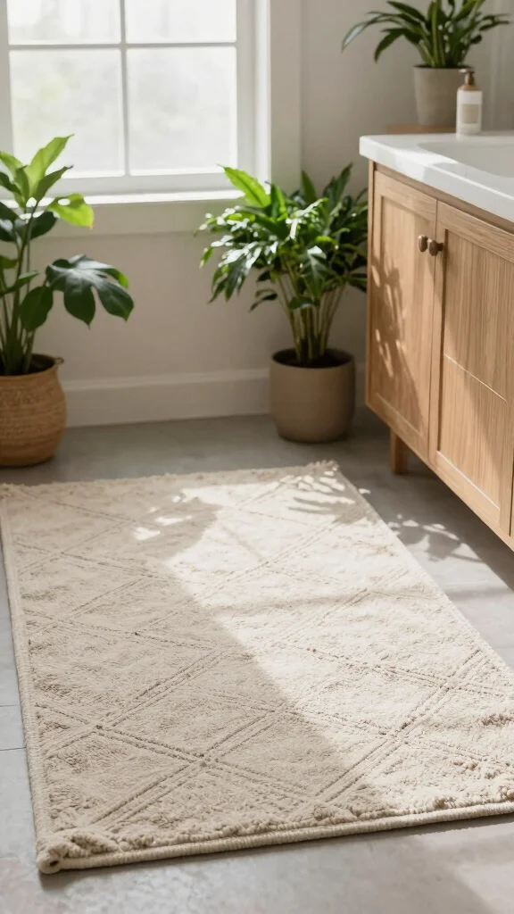 11 Bathroom Rug Ideas for Oak Cabinets That Complement the Wood Tones - 1. Organic Cotton Rugs for a Soft Touch 1
