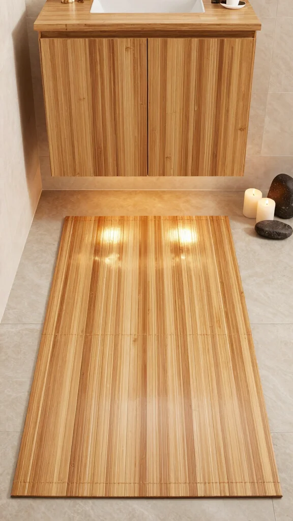 11 Bathroom Rug Ideas for Oak Cabinets That Complement the Wood Tones - 3. Bamboo Rugs for Eco-Friendly Elegance 1