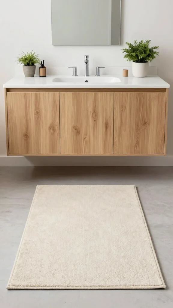 11 Bathroom Rug Ideas for Oak Cabinets That Complement the Wood Tones - 7. Minimalist Rugs for a Clean Look 1