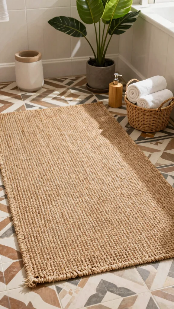 11 Bathroom Rug Ideas for Patterned Tile That Don't Clash - 1. Natural Fiber Rugs for Earthy Vibes 1