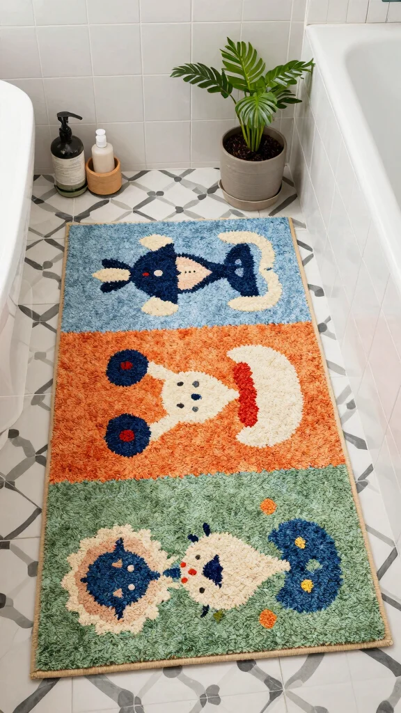 11 Bathroom Rug Ideas for Patterned Tile That Don't Clash - 10. Multi-Functional Rugs 1