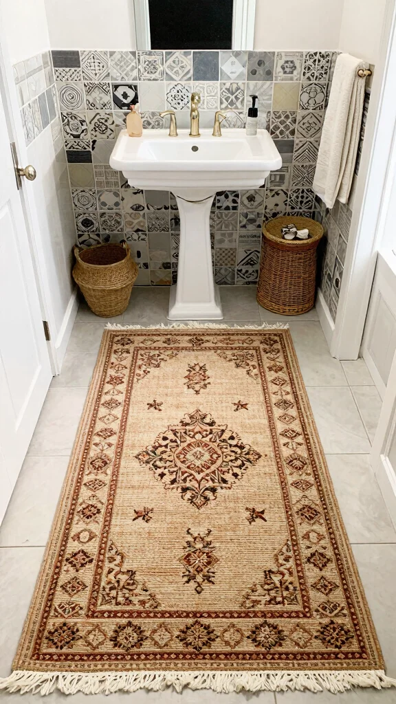 11 Bathroom Rug Ideas for Patterned Tile That Don't Clash - 11. Handmade Rugs for Unique Charm 1