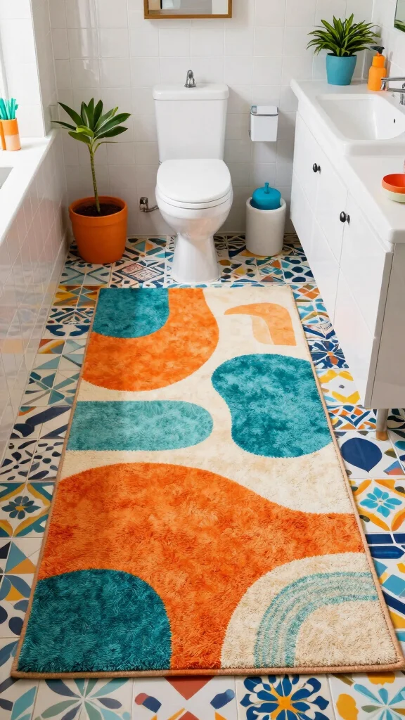 11 Bathroom Rug Ideas for Patterned Tile That Don't Clash - 2. Bold Patterns to Play it Up 1