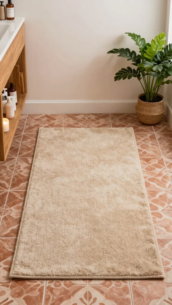 11 Bathroom Rug Ideas for Patterned Tile That Don't Clash - 3. Earthy Tones for a Tranquil Space 1