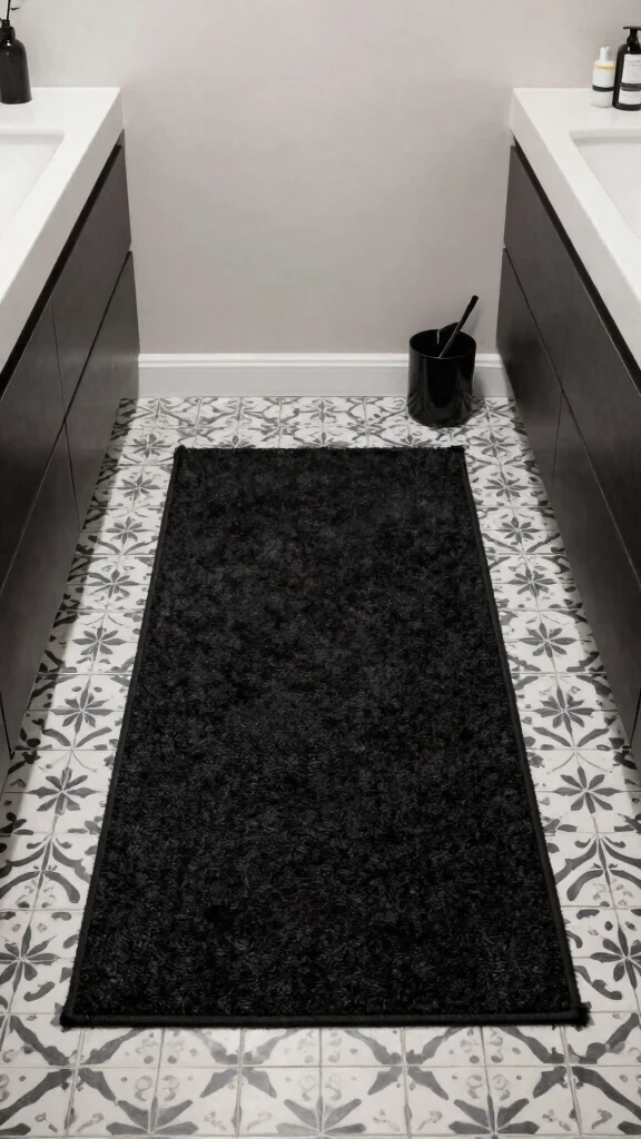 11 Bathroom Rug Ideas for Patterned Tile That Don't Clash - 5. Monochrome Magic 1