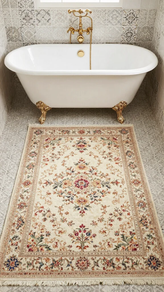 11 Bathroom Rug Ideas for Patterned Tile That Don't Clash - 7. Vintage Finds for Timeless Charm 1