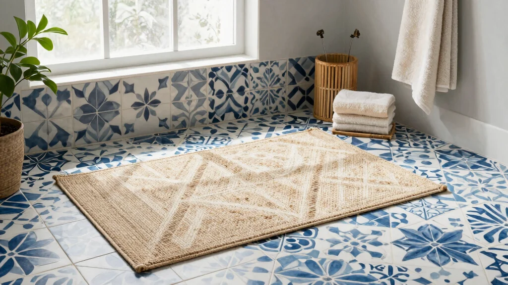 11 Bathroom Rug Ideas for Patterned Tile That Don't Clash