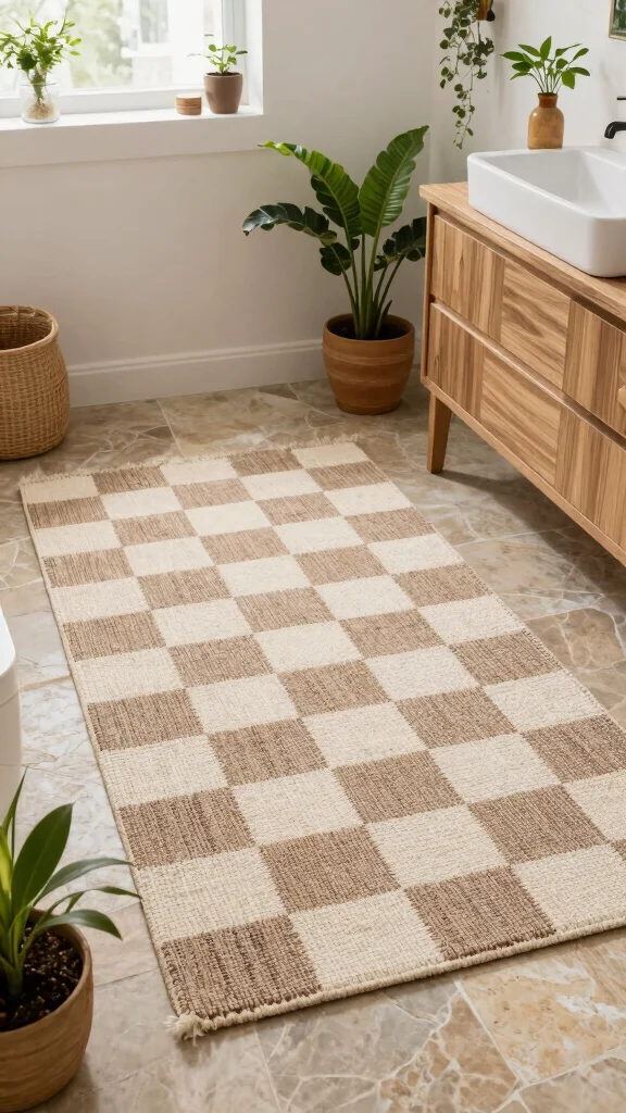 11 Checkered Bathroom Rug Ideas for a Graphic Flair - 10. Eco-Friendly Options 1