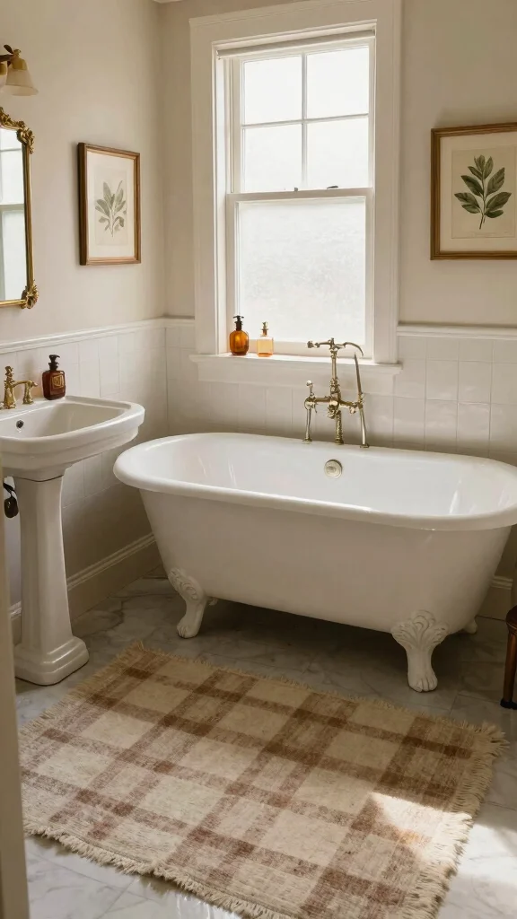 11 Checkered Bathroom Rug Ideas for a Graphic Flair - 4. Vintage-Inspired Charm 1