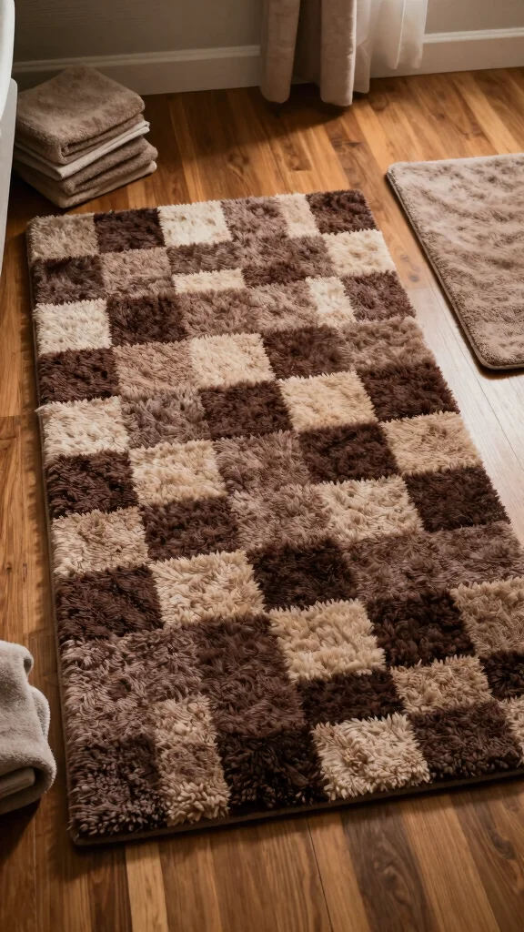 11 Checkered Bathroom Rug Ideas for a Graphic Flair - 5. Textured Layers 1