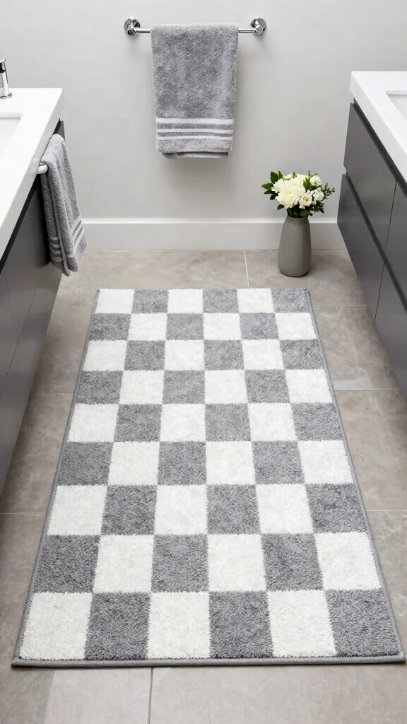 11 Checkered Bathroom Rug Ideas for a Graphic Flair - 7. Dual-Tone Delight 1