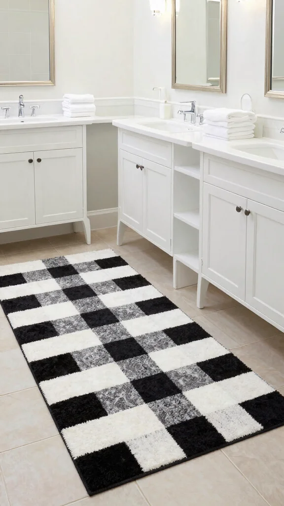 11 Checkered Bathroom Rug Ideas for a Graphic Flair - 9. Classic Black and White 1
