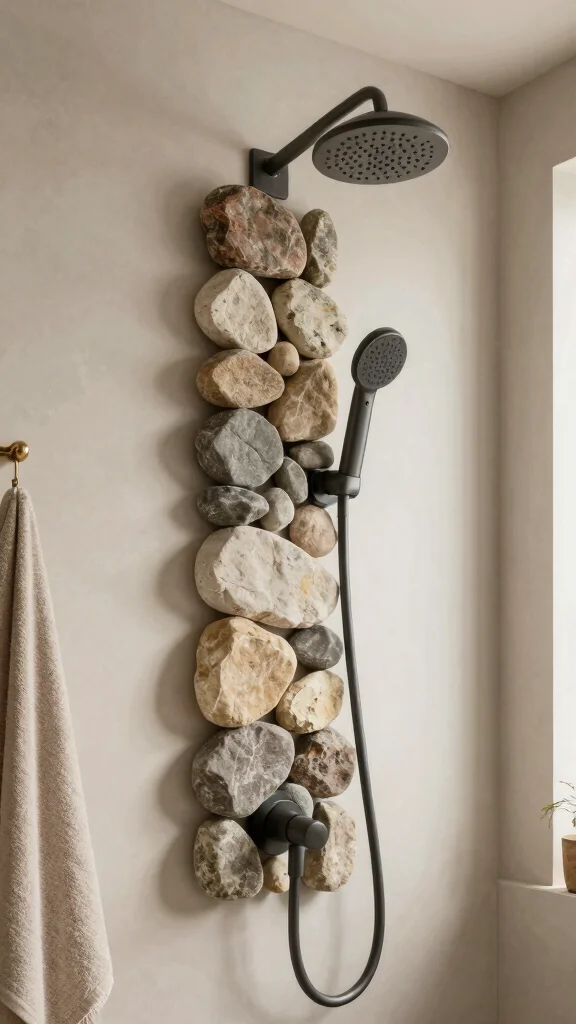 11 DIY Shower Head Holder Ideas for Custom Budget-Friendly Mounting - 10. Stacked Stone Holder 1
